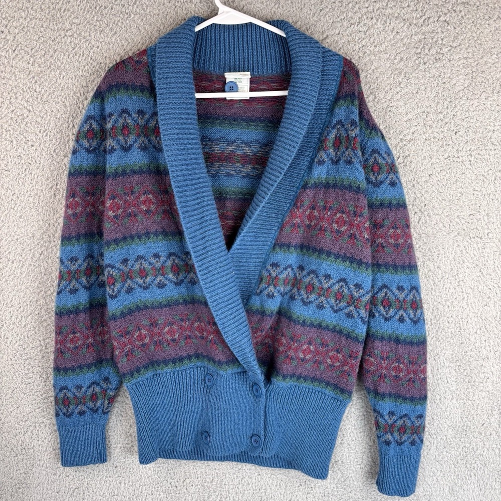 Laura Ashley Cardigan Sweater Women's One Size Blue Wool Shawl Collar‎